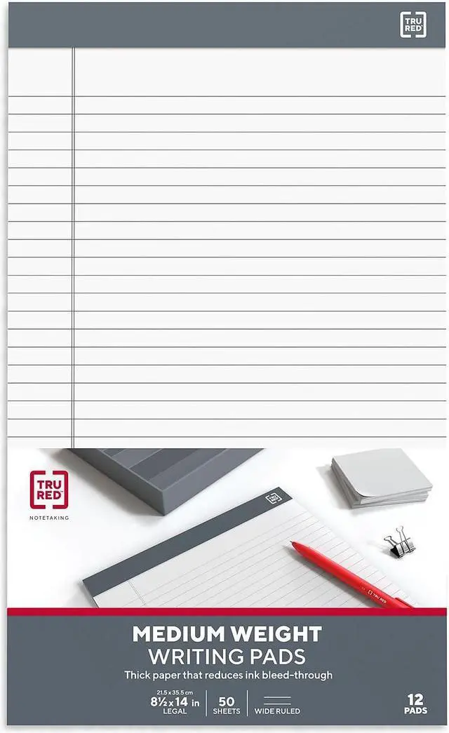 Alt view image 4 of 10 - TRU RED Notepads 8.5" x 14" Wide Ruled White 50 Sheets/Pad 12 Pads/Pack TR57372