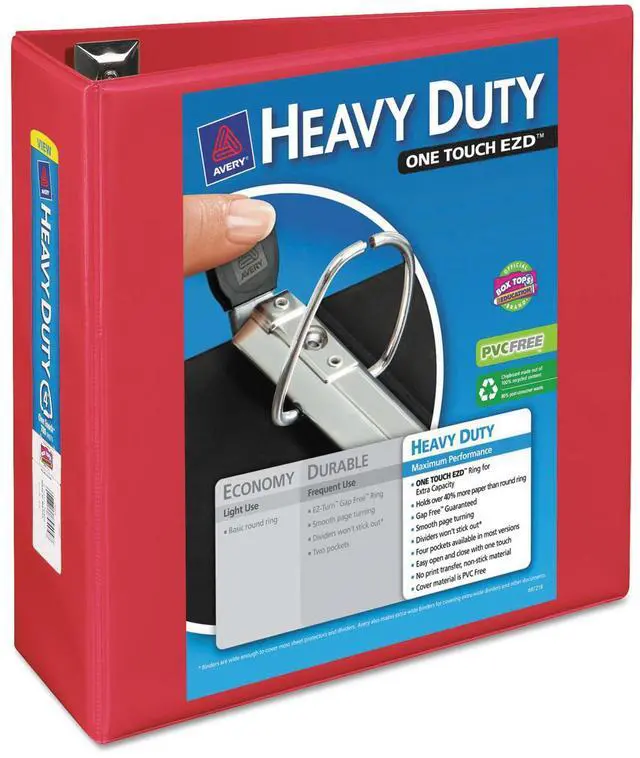 Main image of Avery Heavy-Duty View Binder w/Locking 1-Touch EZD Rings 4" Cap Red 79326