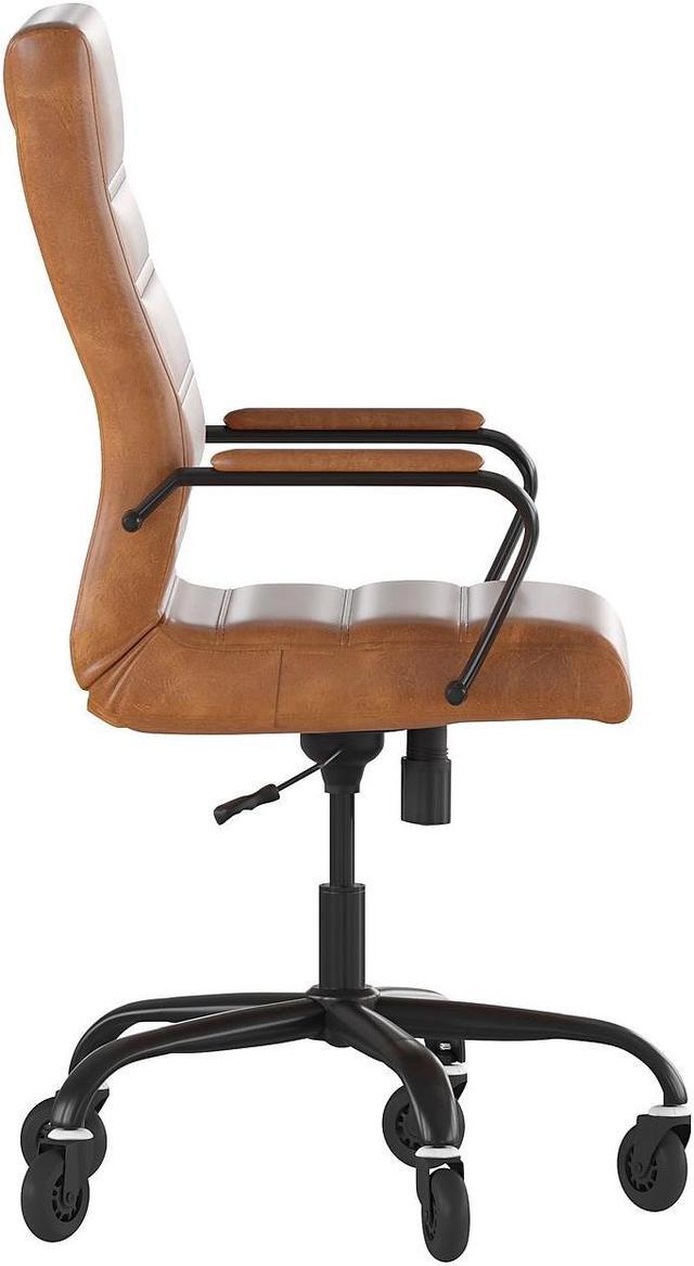 Alt view image 10 of 20 - Whitney High Back Brown LeatherSoft Executive Swivel Office Chair with Black Frame, Arms, and Transparent Roller Wheels