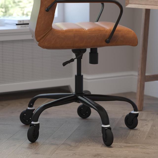 Alt view image 12 of 20 - Whitney High Back Brown LeatherSoft Executive Swivel Office Chair with Black Frame, Arms, and Transparent Roller Wheels