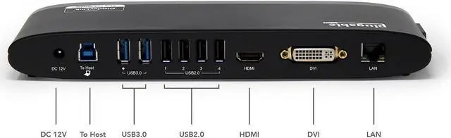 Alt view image 9 of 16 - Plugable USB 3.0 Universal Laptop Docking Station for Windows and Mac (Dual Monitor: HDMI and DVI/HDMI/VGA, Gigabit Ethernet, Audio, 6 USB Ports) - Horizontal