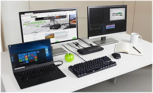 Alt view image 10 of 16 - Plugable USB 3.0 Universal Laptop Docking Station for Windows and Mac (Dual Monitor: HDMI and DVI/HDMI/VGA, Gigabit Ethernet, Audio, 6 USB Ports) - Horizontal