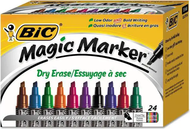 Alt view image 7 of 13 - BIC GELITP241-AST Low Odor And Bold Writing Dry Erase Marker, Chisel Tip, Assorted, 24/Pack