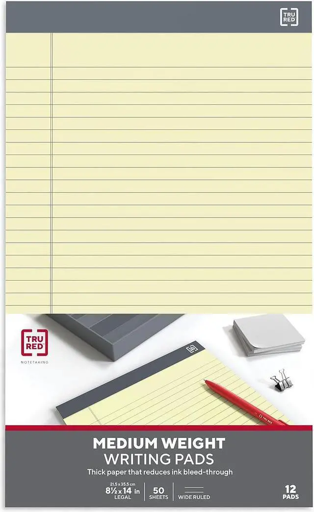 Alt view image 7 of 16 - TRU RED Notepads 8.5" x 14" Wide Ruled Canary 50 Sheets/Pad 12 Pads/Pack TR57371