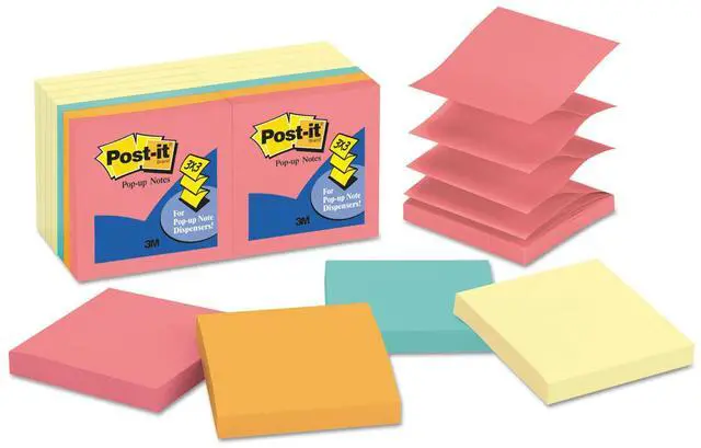 Main image of 3M R33014YWM Pop-Up Note Pad Refills, 3 x 3, 7 Canary Yellow & 7 Asst. Brights 100-Sheet Pads