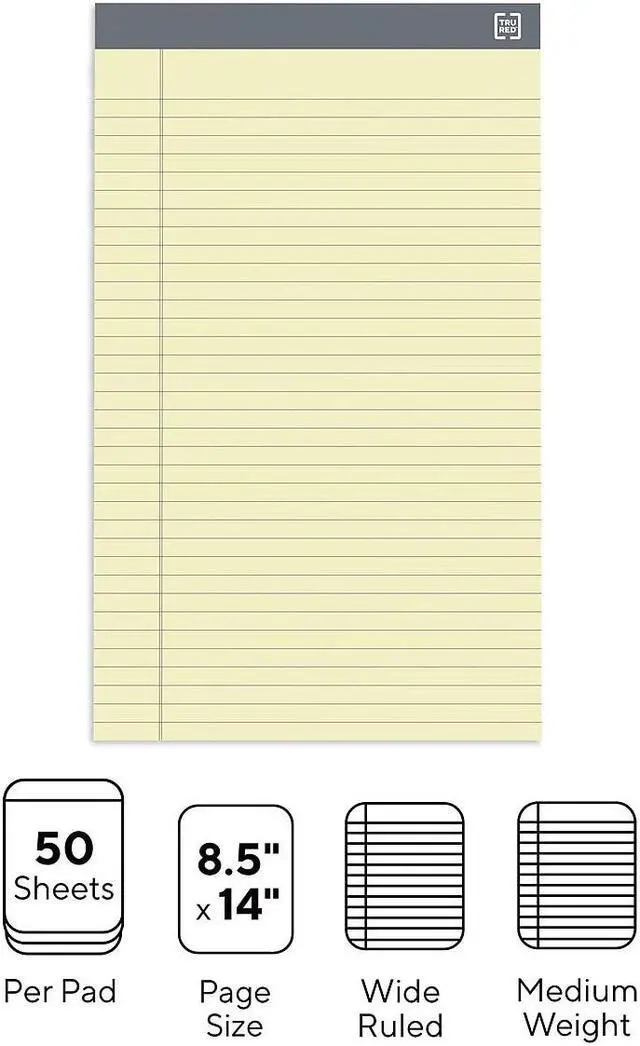 Alt view image 3 of 16 - TRU RED Notepads 8.5" x 14" Wide Ruled Canary 50 Sheets/Pad 12 Pads/Pack TR57371