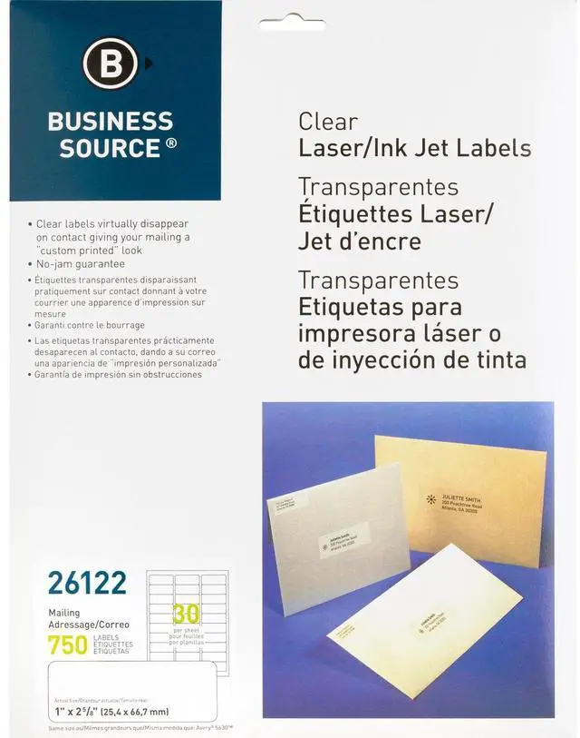 Alt view image 7 of 13 - Business Source 26122 Clear Mailing Label 1" Width x 2.75" Length - 750 / Pack - Laser - Clear