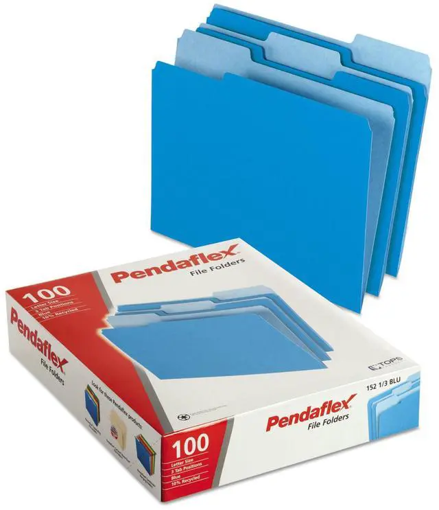 Alt view image 10 of 10 - Pendaflex Colored File Folders 1/3 Cut Top Tab Letter Blue/Light Blue 100/Box 15213BLU