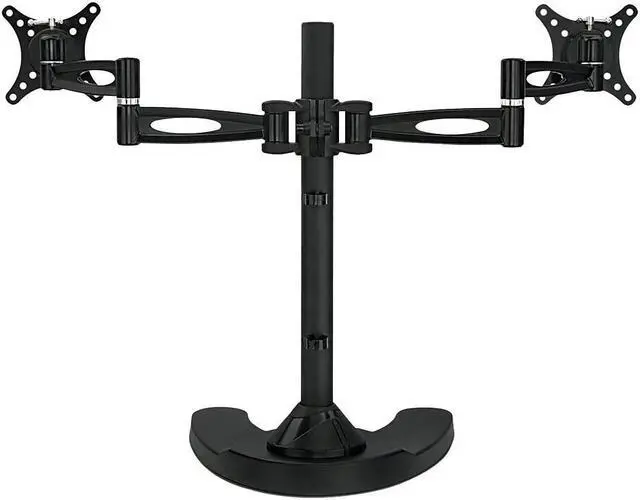 Alt view image 6 of 8 - mountit! free standing dual monitor stand | double arm desk mount fits two x 21 24 27 inch computer screens | 2 heavy duty full motion adjustable arms | vesa 75 100 compatible | grommet base included