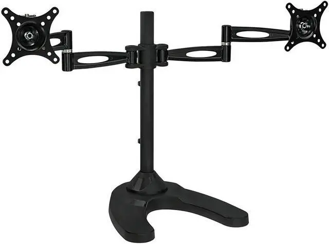 Alt view image 4 of 8 - mountit! free standing dual monitor stand | double arm desk mount fits two x 21 24 27 inch computer screens | 2 heavy duty full motion adjustable arms | vesa 75 100 compatible | grommet base included