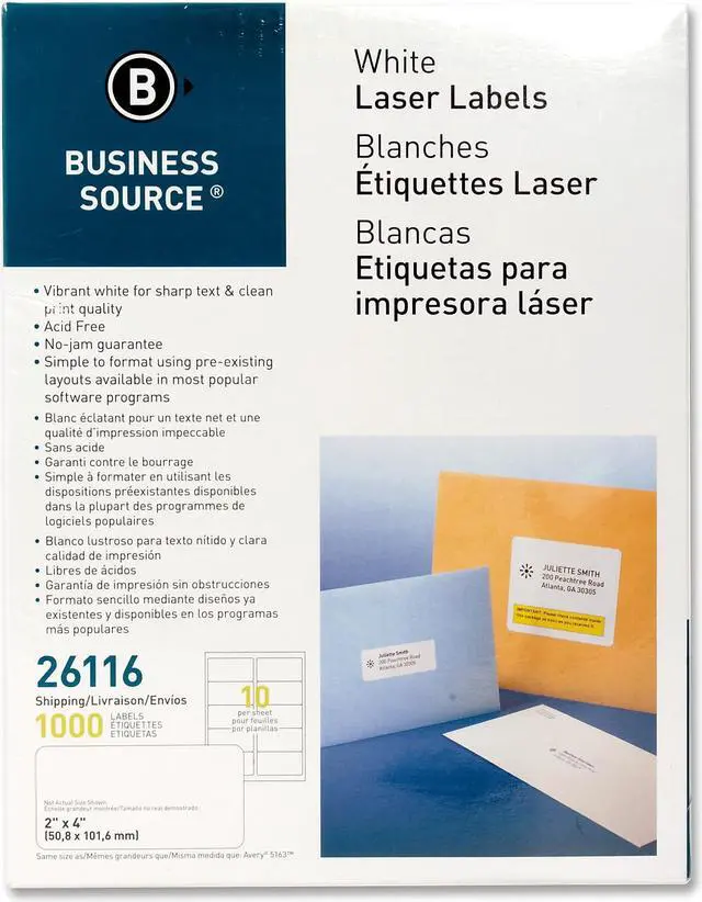 Alt view image 7 of 7 - Business Source Mailing Labels Shipping Laser 2"x4" 1000/PK White 26116
