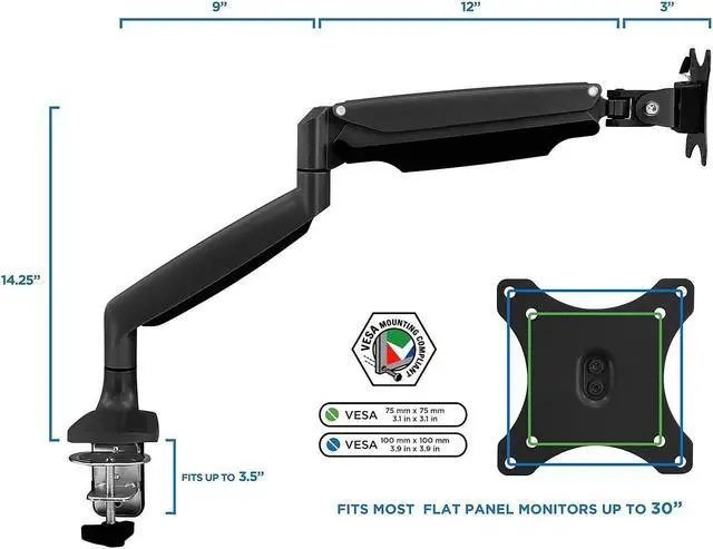 Alt view image 10 of 19 - Mount-It! Height Adjustable Single Monitor Desk Mount Arm for 13"-32" Monitors (MI-1771B) MI-1771-BLACK