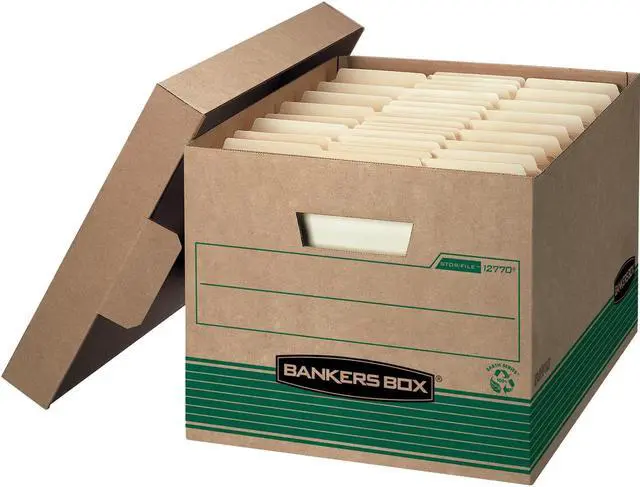 Main image of Fellowes Storage File Boxes w/Lid 550 lb 12"x15"x10" 20/CT Kraft/GN 1277008
