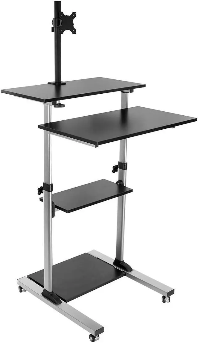 Alt view image 7 of 9 - mount-it! mobile stand up desk/height adjustable computer work station rolling presentation cart with monitor arm (mi-7942)