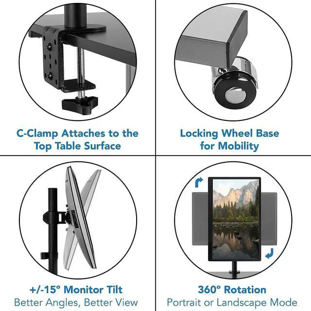 Alt view image 8 of 9 - mount-it! mobile stand up desk/height adjustable computer work station rolling presentation cart with monitor arm (mi-7942)