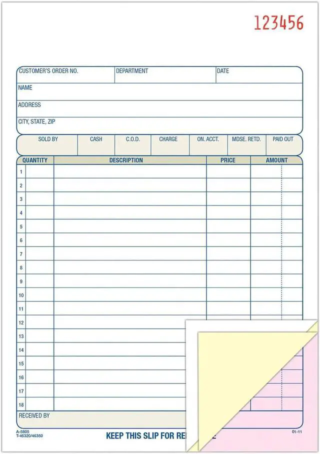 Alt view image 14 of 17 - Adams Carbonless Sales Order Books - 50 Sheet(s) - 3 Part - Carbonless - 8.43" x 5.56" Sheet Size - Assorted - 1Each