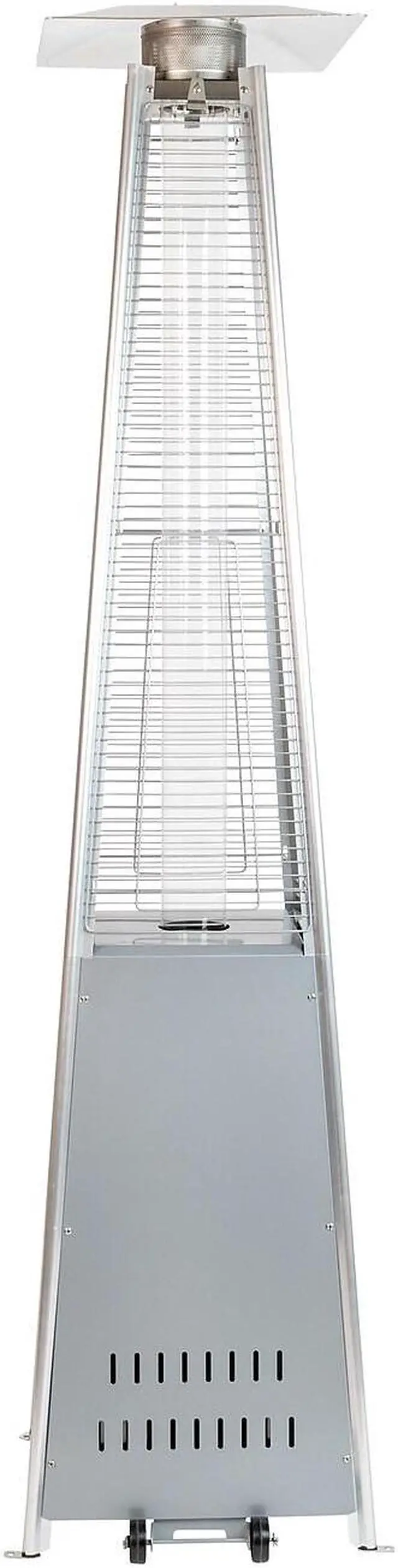 Alt view image 16 of 20 - Patio Outdoor Heating-Silver Stainless Steel Pyramid 42,000 BTU Propane Heater with Wheels for Commercial & Residential Use