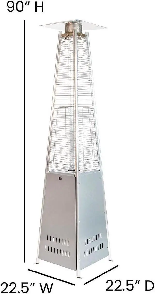 Alt view image 14 of 20 - Patio Outdoor Heating-Silver Stainless Steel Pyramid 42,000 BTU Propane Heater with Wheels for Commercial & Residential Use