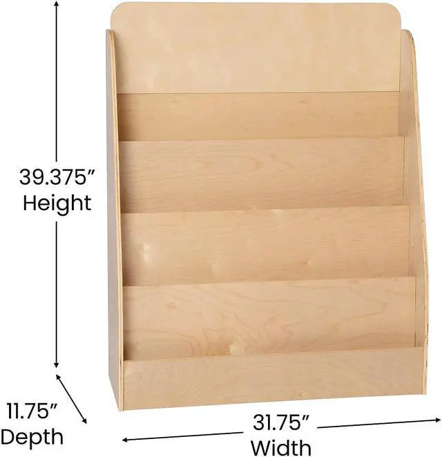 Alt view image 17 of 20 - 4 Shelf Single-Sided Kids Natural Wooden Book & Magazine Display Stand - Safe, Kid Friendly Design for Commercial or Home Use
