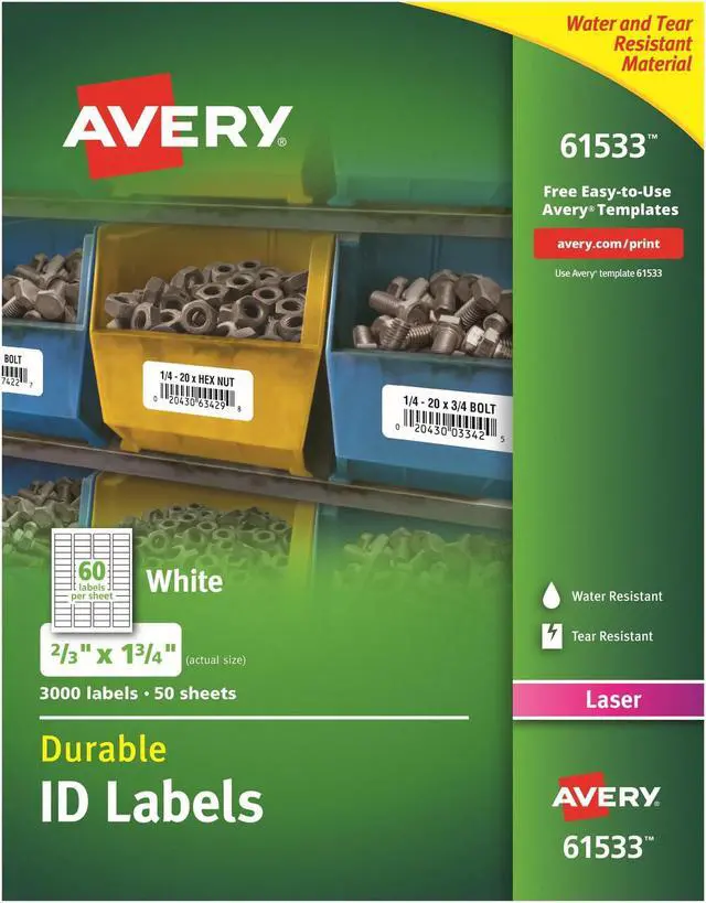 Alt view image 4 of 10 - Avery Durable ID Labels, TrueBlock Technology, Permanent Adhesive, 2/3" x 1-3/4", 3,000 Labels (61533)