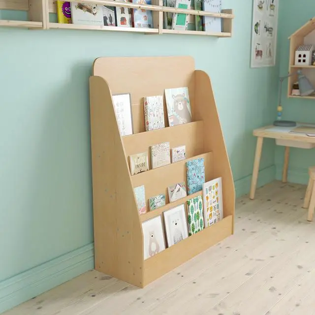 Alt view image 14 of 20 - 4 Shelf Single-Sided Kids Natural Wooden Book & Magazine Display Stand - Safe, Kid Friendly Design for Commercial or Home Use