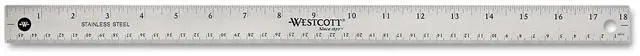 Alt view image 6 of 6 - Acme United 10417 Westcott Stainless Steel Ruler 18" Length 1" Width - 1/16, 1/32 Graduations - 1 Each