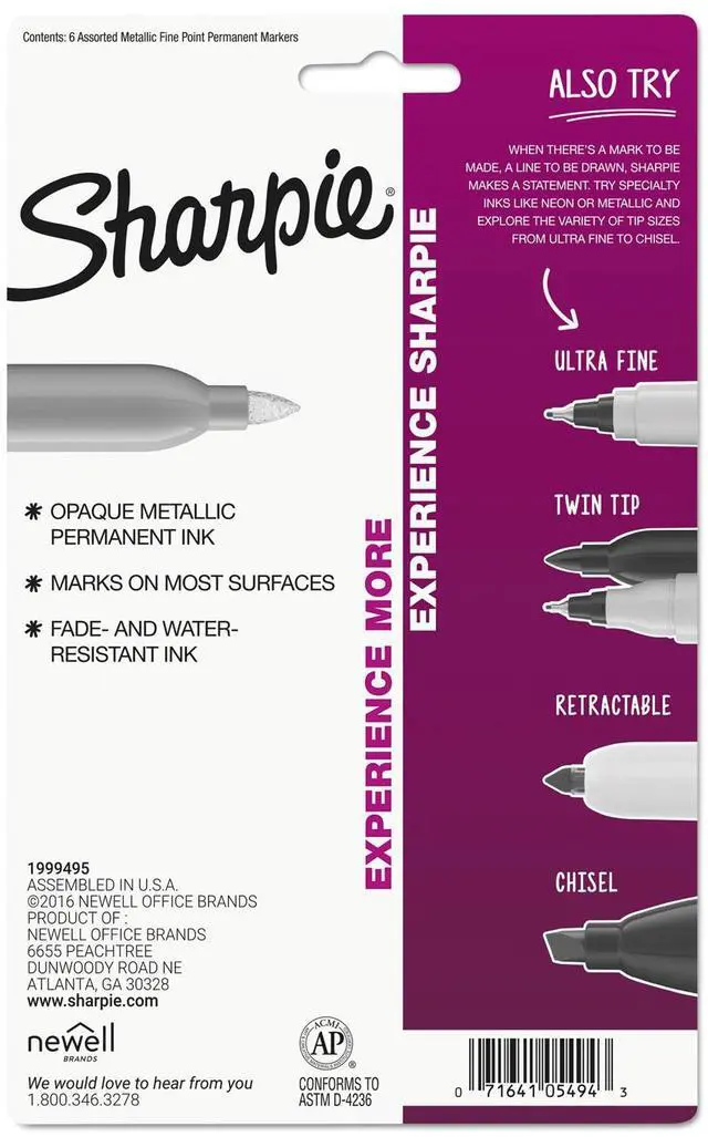Alt view image 14 of 15 - Sharpie Metallic Permanent Markers Assorted 6/Pack 1829201