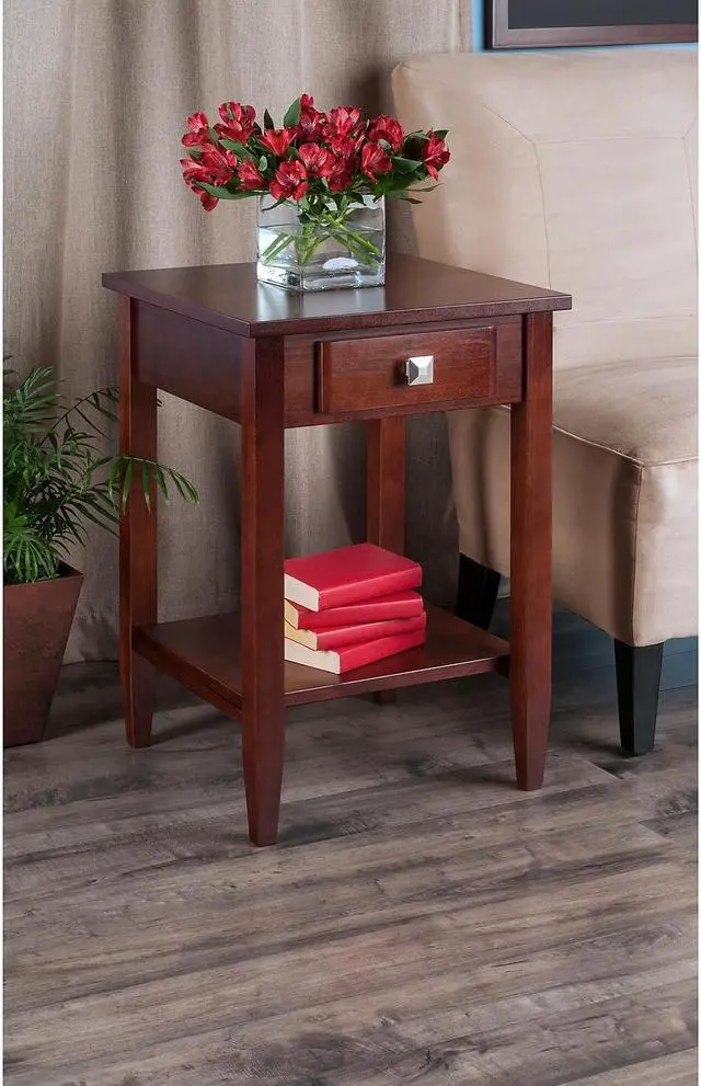 Alt view image 11 of 11 - Winsome Richmond 25.98" x 17.95" x 18.68" Wood End Table Tapered Leg Antique Walnut 94118
