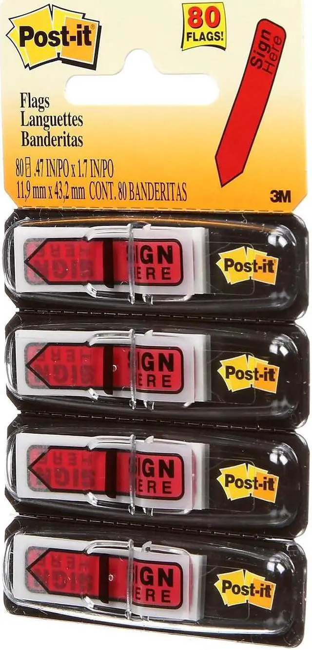 Alt view image 11 of 13 - Post-it Arrow Message 1/2" Page Flags in Dispenser "Sign Here" Red 80/Pack