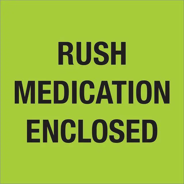 Main image of Tape Logic Labels "Rush - Medication Enclosed" Fluorescent Green 500/Roll DL1338