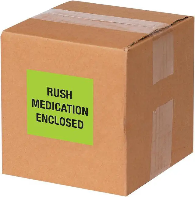 Alt view image 2 of 5 - Tape Logic Labels "Rush - Medication Enclosed" Fluorescent Green 500/Roll DL1338