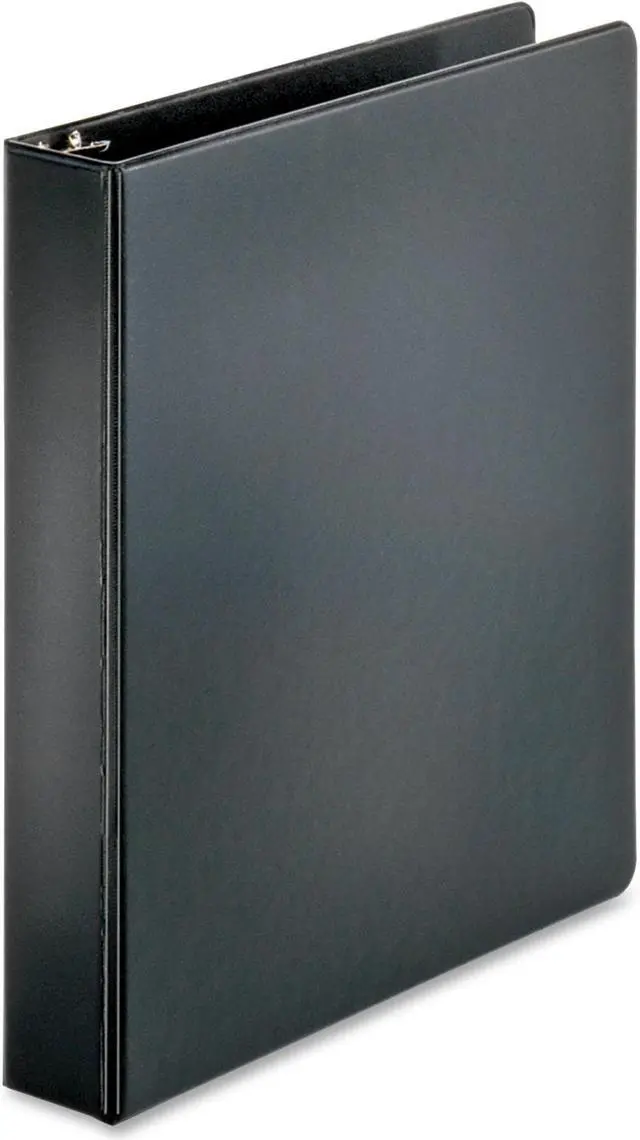 Main image of Business Source Round Ring Binder w/ Pockets 1-1/2" Black 28552