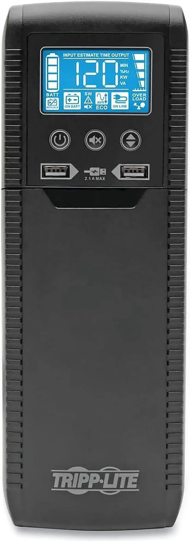 Alt view image 15 of 20 - Tripp Lite 1000 VA 600 Watts ECO-Friendly UPS Battery Backup, AVR Protection, LCD Display, Line-Interactive, 8 Outlets and 2 USB Charging Ports, 120V, Tel Protection (ECO1000LCD)