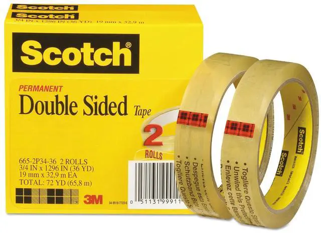 Alt view image 9 of 16 - Scotch Double-Sided Tape 3/4" x 1296" 3" Core Transparent 2/Pack 6652P3436