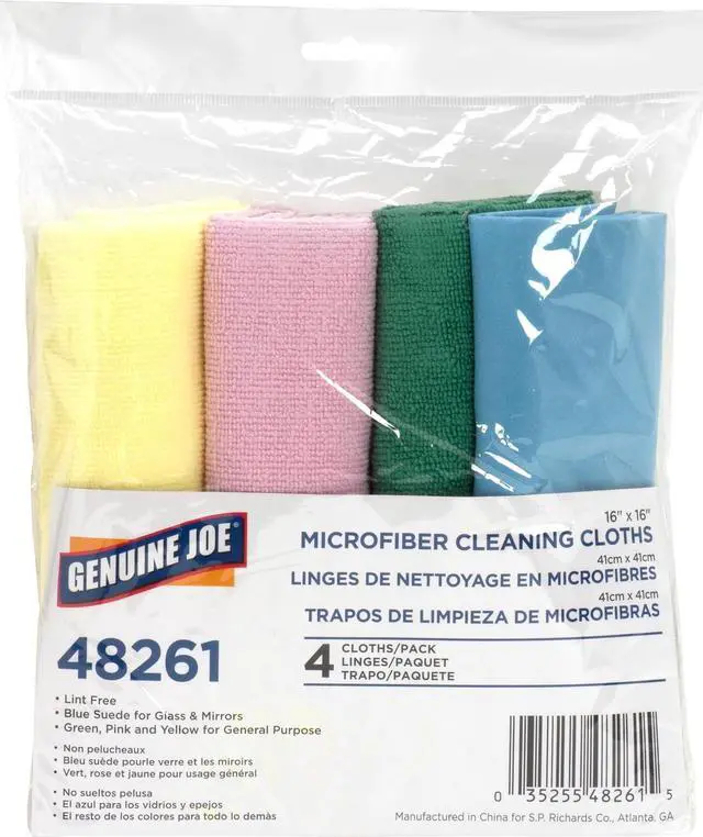 Main image of Genuine Joe Microfiber Cleaning Cloths Lint-free 16"x16" 4/PK Assorted 48261