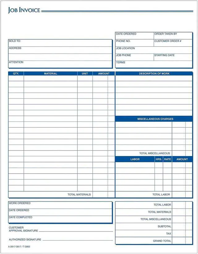 Adams Job Invoice Forms 2-Part Corbels 100 St./BK 8-1/2"x11-7/16 ...