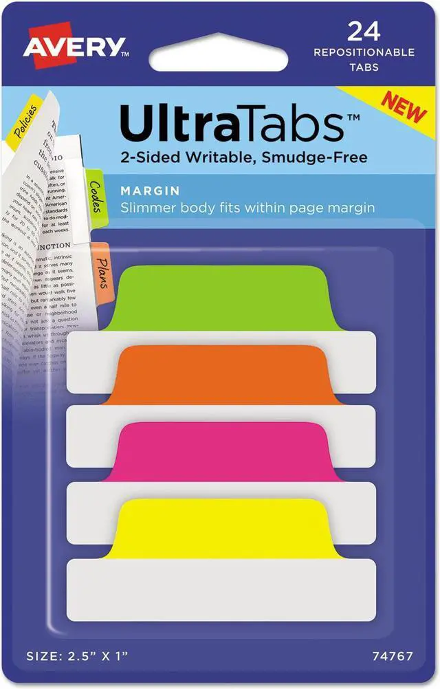 Alt view image 11 of 14 - Avery Ultra Tabs Repositionable Tabs 2.5 x 1 Neon:Green Orange Pink Yellow 24/Pk