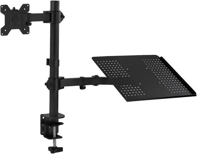 Alt view image 2 of 12 - Mount-It! Monitor Desk Stand with Laptop Holder | Fits 17"-27" Computer Screens