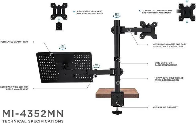 Alt view image 10 of 12 - Mount-It! Monitor Desk Stand with Laptop Holder | Fits 17"-27" Computer Screens