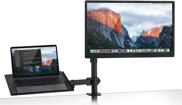 Alt view image 9 of 12 - Mount-It! Monitor Desk Stand with Laptop Holder | Fits 17"-27" Computer Screens