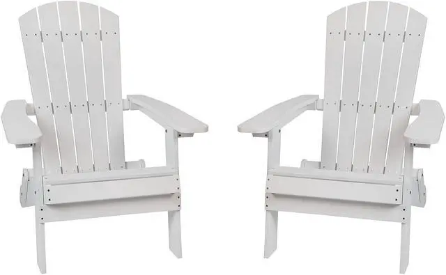 Main image of FLASH FURNITURE 2-JJ-C14505-WH-GG White All-Weather Folding Adirondack Chairs,