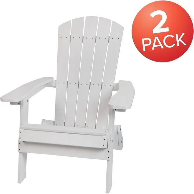 Alt view image 3 of 7 - FLASH FURNITURE 2-JJ-C14505-WH-GG White All-Weather Folding Adirondack Chairs,