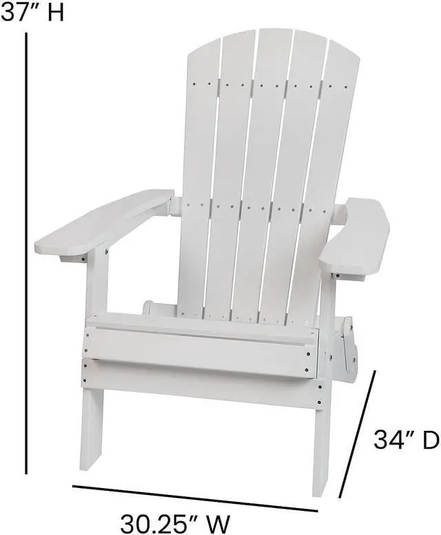Alt view image 6 of 7 - FLASH FURNITURE 2-JJ-C14505-WH-GG White All-Weather Folding Adirondack Chairs,