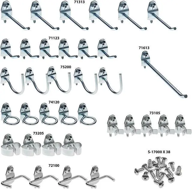 Alt view image 7 of 7 - Durahook Pegboard Hook Assortment Kit Silver Zinc Plated Steel  Steel 76936