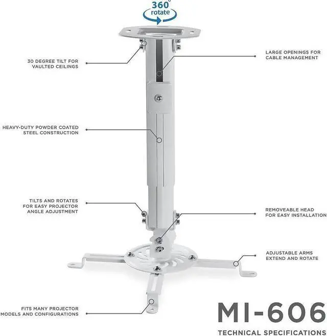 Alt view image 16 of 19 - Mount-It! Ceiling Projector Mount Height Adjustable Universal Stand MI-606B