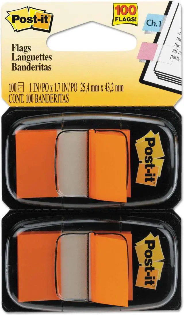 Main image of 3M 680OE2 Standard Tape Flags in Dispenser Orange 100 Flags per Dispenser
