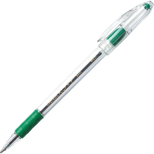 Main image of Pentel Ballpoint Pen Medium Point Green Ink/Clear Barrel BK91D