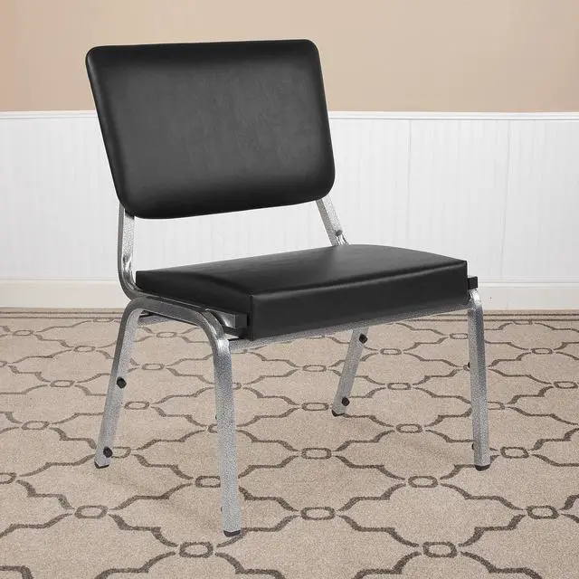 Alt view image 17 of 20 - HERCULES Series 1500 lb. Rated Black Antimicrobial Vinyl Bariatric Medical Reception Chair with 3/4 Panel Back