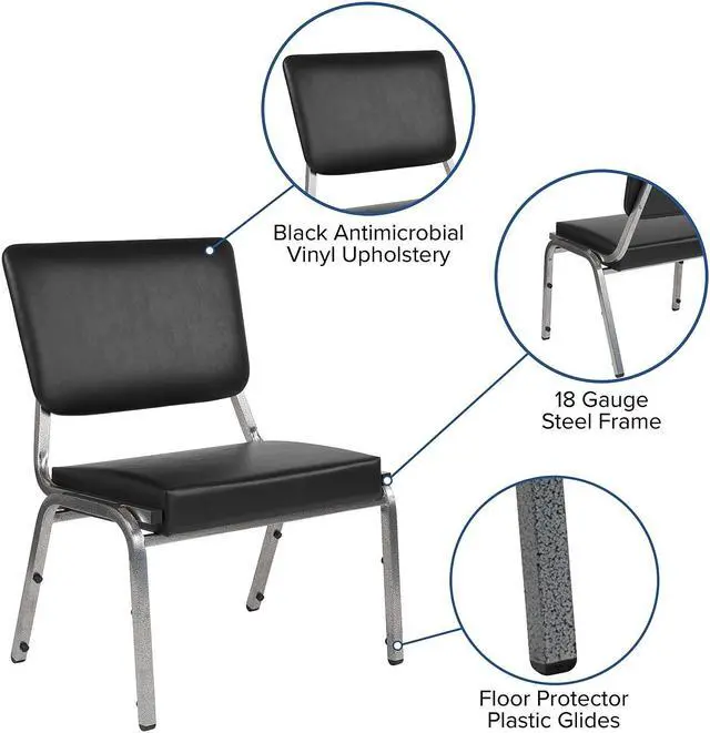 Alt view image 19 of 20 - HERCULES Series 1500 lb. Rated Black Antimicrobial Vinyl Bariatric Medical Reception Chair with 3/4 Panel Back