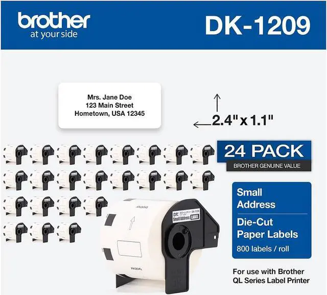 Alt view image 9 of 13 - Brother DK-1209 Small Address Paper Labels 2-4/10" x 1-1/10" Black on White 800 Labels/Roll 24 Rolls/Pack (DK-120924PK)